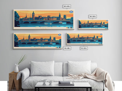 Glasgow, Scotland Panoramic Travel Poster Canvas Print, Glasgow, Scotland Painting, Scotland Art, Glasgow Travel Art, Guest Room Painting