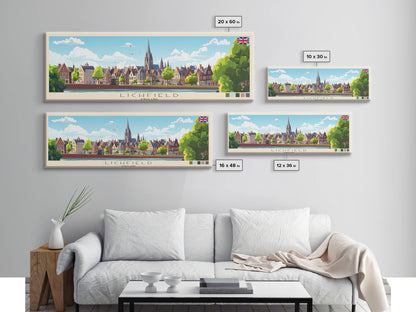 Lichfield, England Travel Poster Panoramic Canvas Print, Lichfield, England Painting, England Art, Lichfield Travel Art, Guest Room Painting
