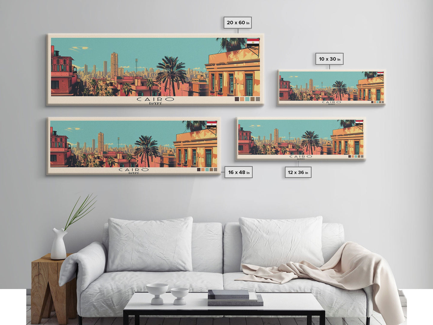 Cairo, Egypt Panoramic Canvas Print, Cairo, Egypt Painting, Egypt Art, Cairo Travel Poster, Travel Art, Housewarming Gift