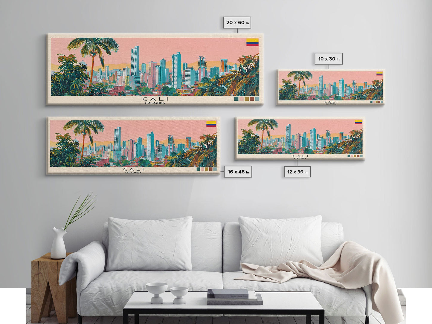 Cali, Colombia Panoramic Canvas Print, Cali, Colombia Painting, Colombia Art, Cali Travel Poster, Travel Art, Vacation Gift