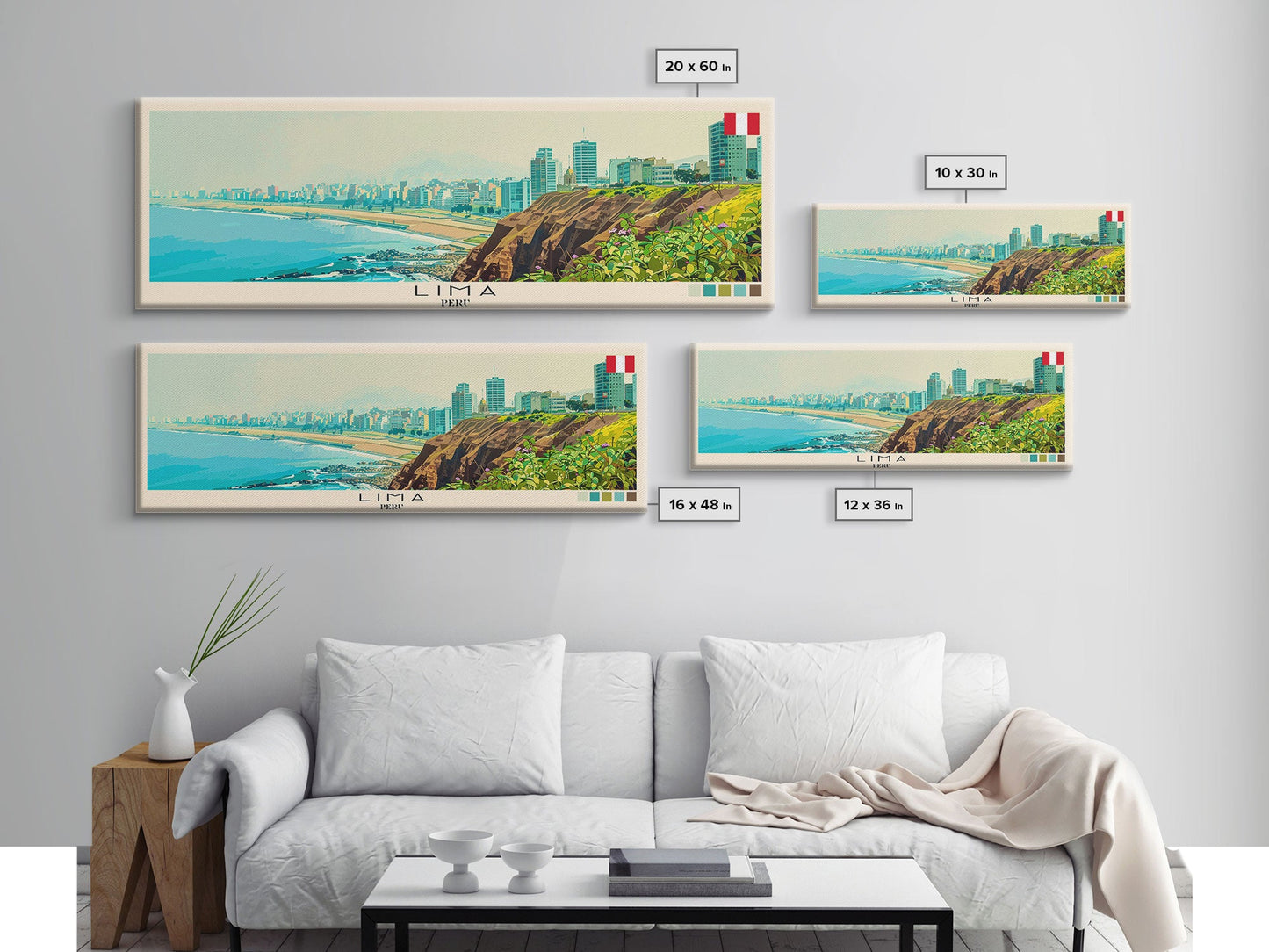 Lima, Peru Panoramic Canvas Print, Lima, Peru Painting, Peru Art, Lima Travel Poster, Travel Art, Guest Room Painting
