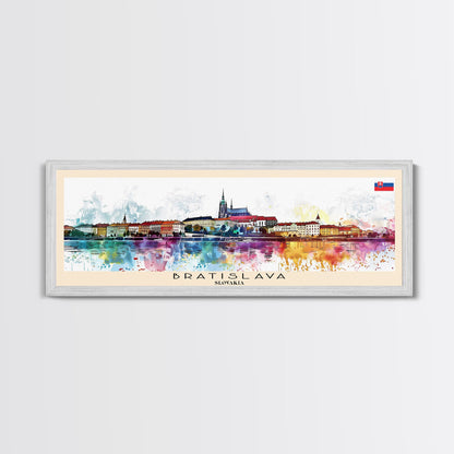 Bratislava Slovakia Wall Art, Panoramic Travel Poster, Panoramic Framed Canvas Print, City Wall Art, Wall Hanging Home Decor, Travel Art
