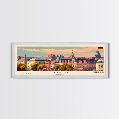 Leipzig Germany Panoramic Travel Poster, Framed Canvas Print or Metal Wall Art, Travel Art, Home Decor, Panoramic Painting, Midcentury Art