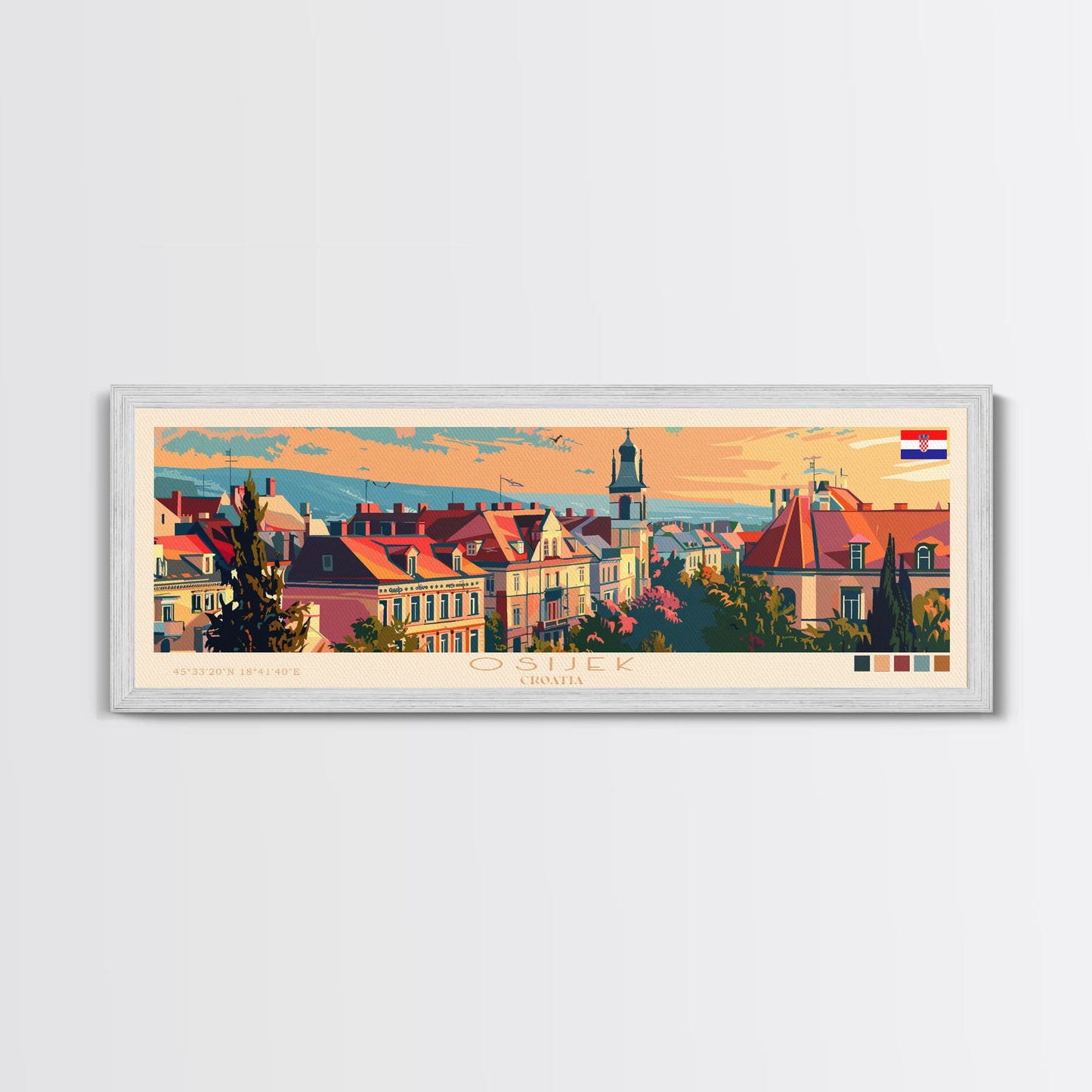 Osijek Croatia Travel Print Wall Art, Panoramic City Art, Travel Art, Wall Decor, Vacation Gift, Framed Canvas Print Or Metal Art