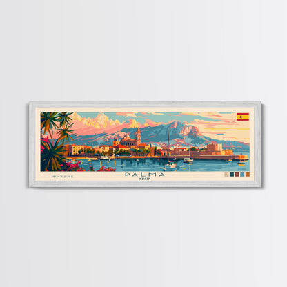 Palma Spain Travel Art, City Art, Framed Canvas Print or Metal Wall Art, Europe Travel Poster, Panoramic Wall Art, Extra Wide Wall Art