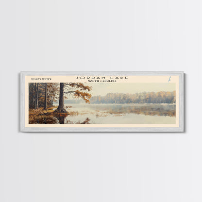 Jordan Lake North Carolina Framed Canvas Print, Lake House Art, Panoramic Travel Poster, Wall Art, Stunning Lake Painting, Home Decor