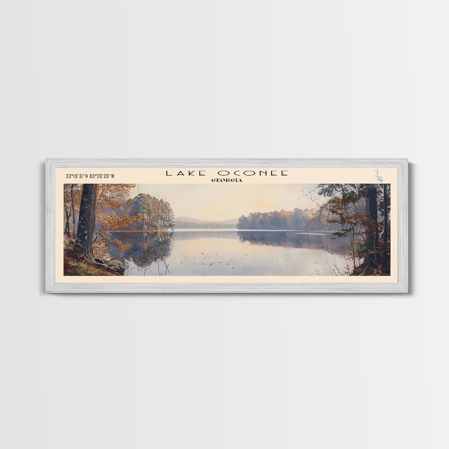 Lake Oconee Georgia Framed Canvas Print, Lake House Decor, Panoramic Wall Art, Travel Poster, Serene Landscape Painting, Living Room Decor