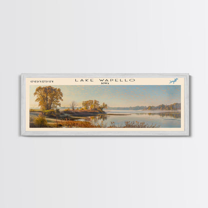 Lake Wapello Iowa Framed Canvas Print, Lake House Decor, Panoramic Wall Art, Travel Poster, Landscape Painting, Modern Art