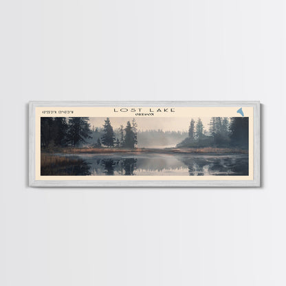 Lost Lake Oregon Framed Canvas Print, Lake House Decor, Panoramic Wall Art, Travel Poster, Scenic Landscape Painting, Rustic Art