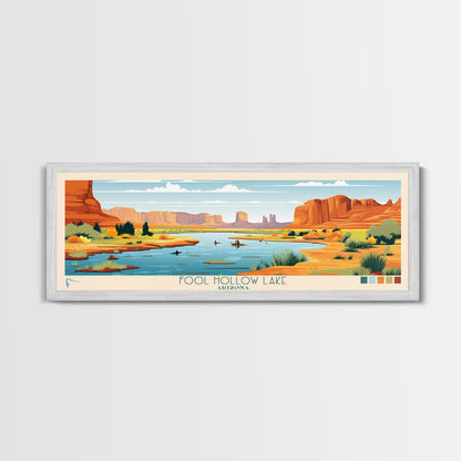 Fool Hollow Lake Arizona Framed Canvas Print, Panoramic Art, Midcentury Modern, Pop Art, Living Room Decor, Travel Poster, Lake Painting, Wall Art