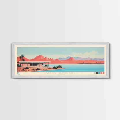 Willow Springs Lake, Arizona Panoramic Framed Canvas Print, Lake House Decor, Midcentury Modern Art, Pop Art, Travel Poster