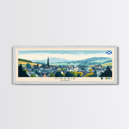 Airdrie, Scotland Travel Poster Panoramic Canvas Print, Airdrie, Scotland Painting, Scotland Art, Airdrie Travel Art, Guest Room Painting