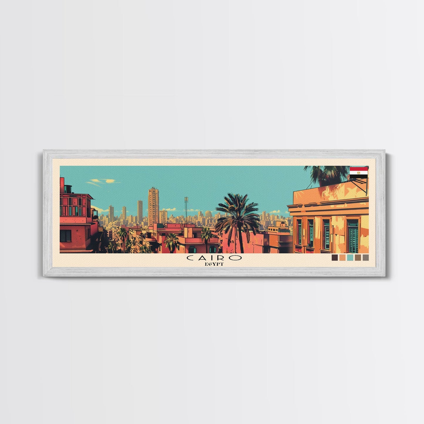 Cairo, Egypt Panoramic Canvas Print, Cairo, Egypt Painting, Egypt Art, Cairo Travel Poster, Travel Art, Housewarming Gift