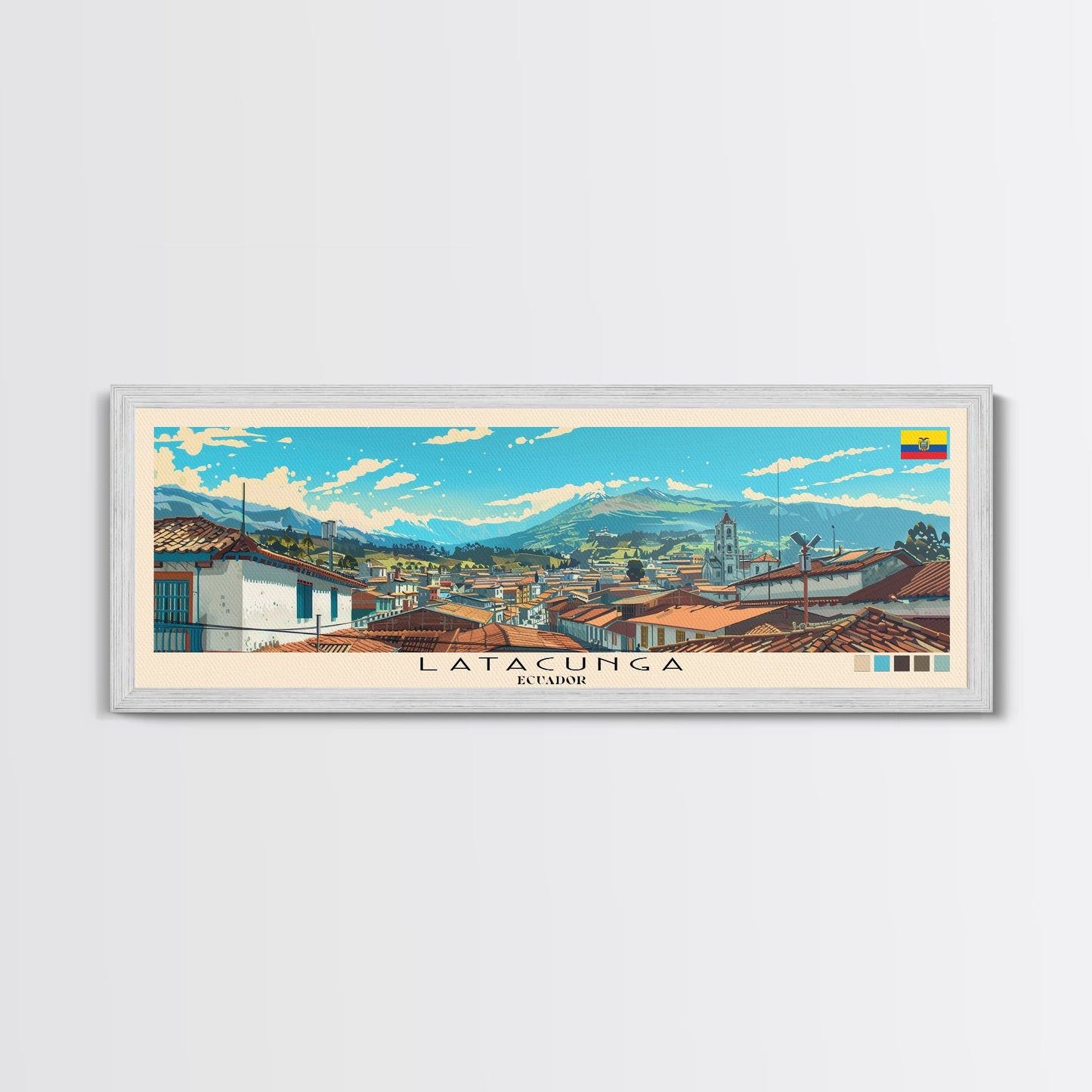 Latacunga, Ecuador Panoramic Canvas Print, Latacunga, Ecuador Painting, Ecuador Art, Latacunga Travel Poster, Travel Art, Housewarming Gift