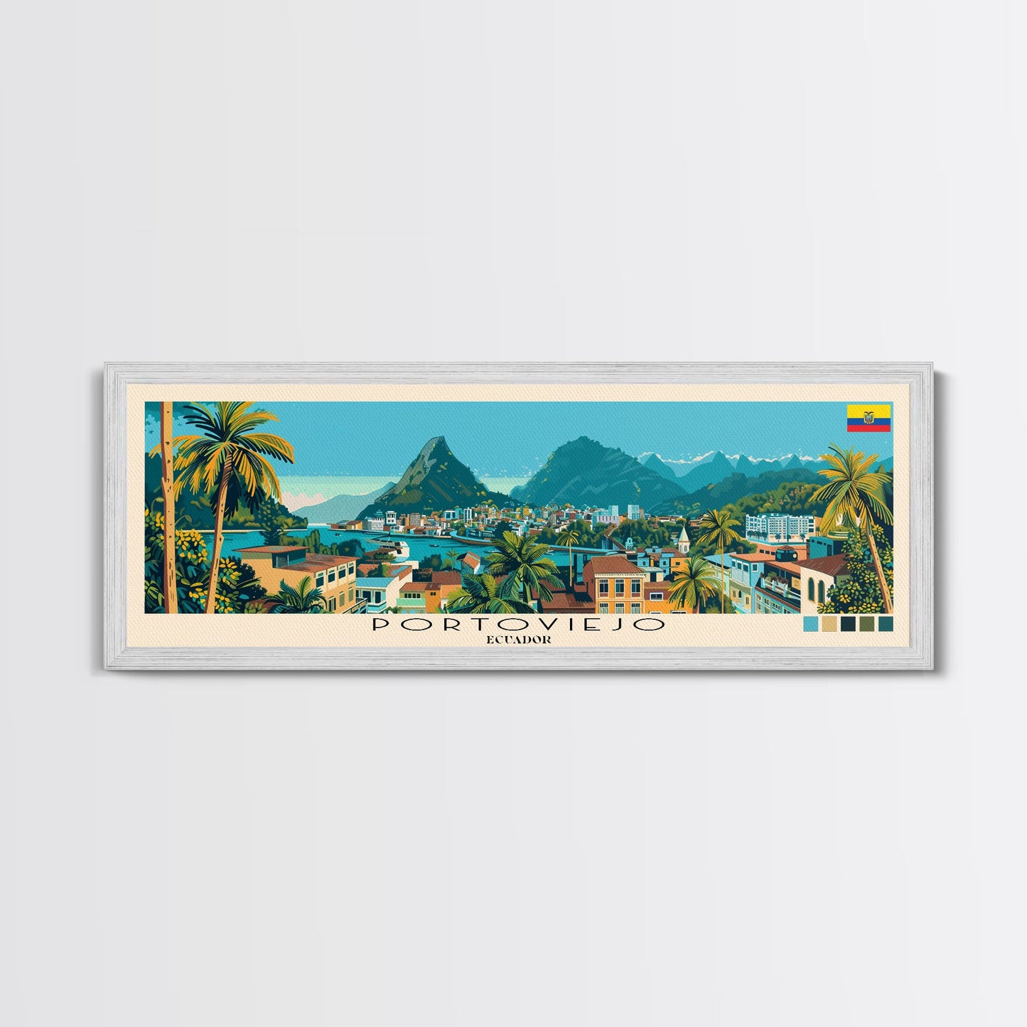 Portoviejo, Ecuador Panoramic Canvas Print, Portoviejo, Ecuador Painting, Ecuador Art, Portoviejo Travel Poster, Travel Art, Guest Room Painting