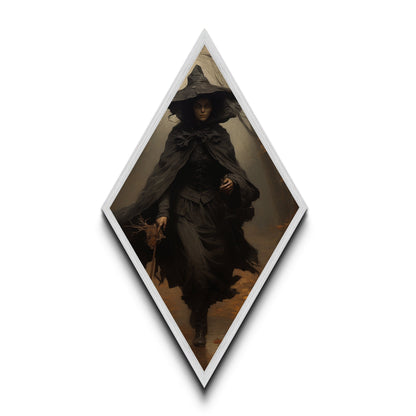 "Witch in the Woods" Canvas Embossed Print of Gothic Forest Sorceress, Diamond Shaped Art for Dark Academia Halloween or Victorian Occult Decor