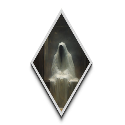 Diamond Shaped Art Phantom Figure Canvas Embossed Print, Dark Academia Halloween Wall Decor, Gothic Veiled Spirit Paranormal Painting