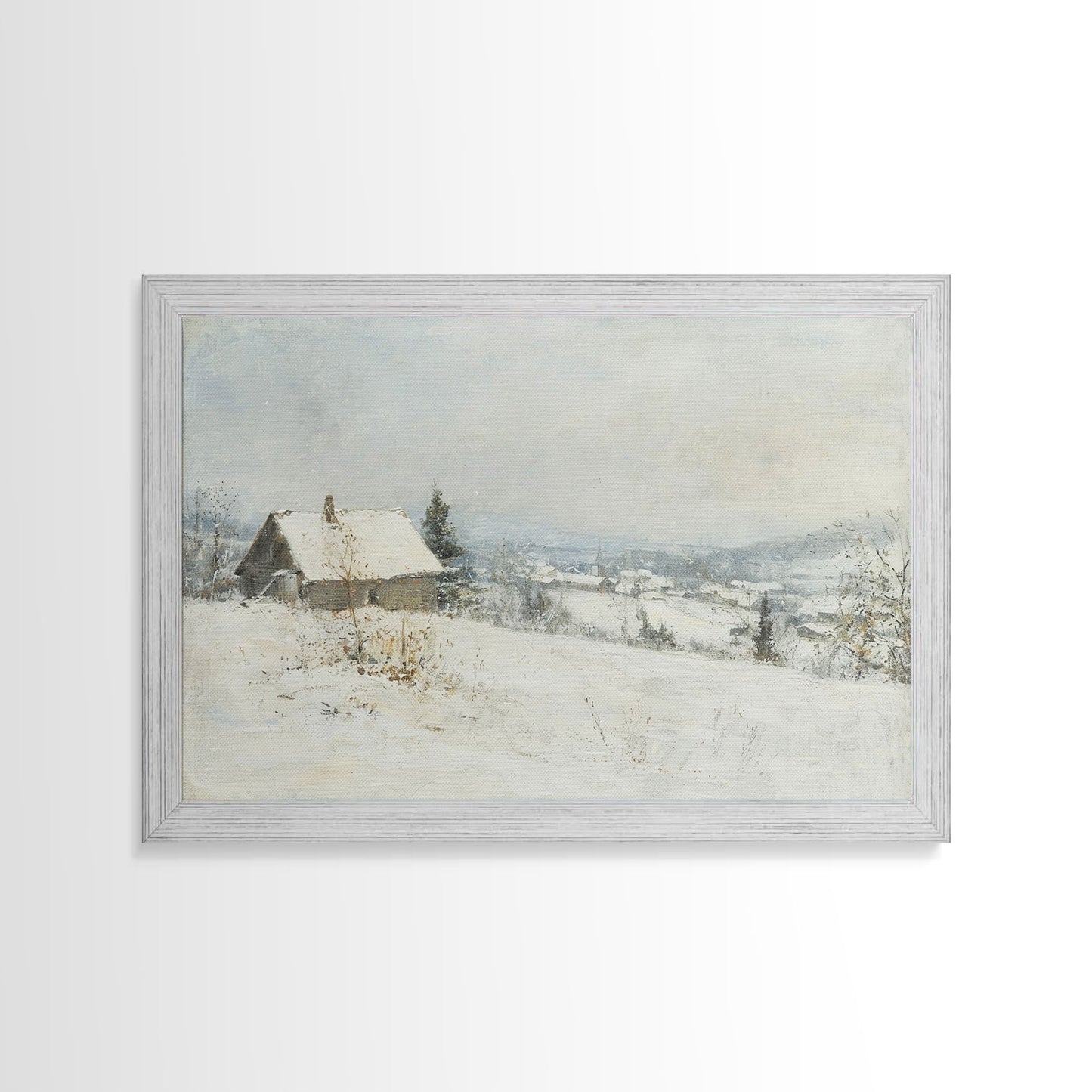 Farmhouse In The Winter, Framed Canvas Print, Christmas Scenary Landscape Painting, Americana Art, Custom Artwork Original