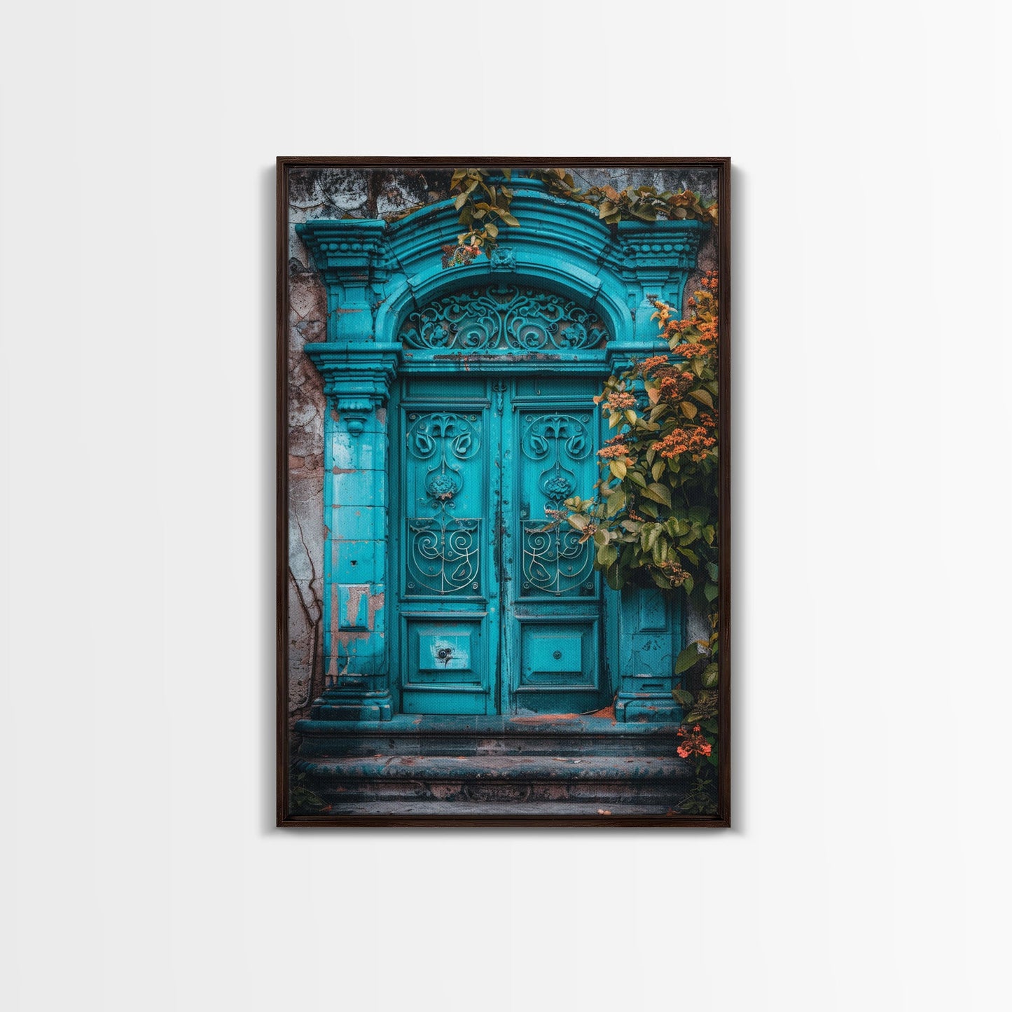 Change23 Mexican Wall Art, Colorful Mexican Door Architecture Painting Framed Canvas Print, Traditional Hacienda Architecture, Ready To Hang