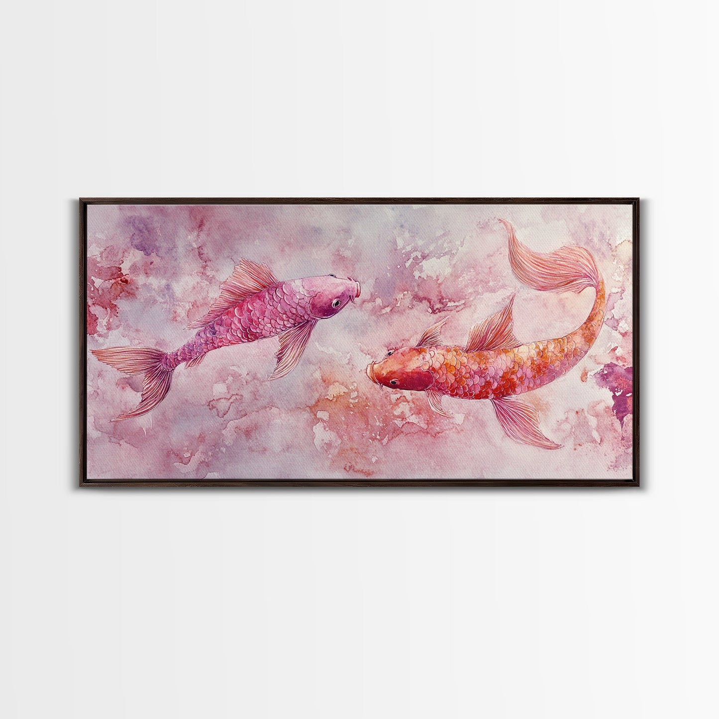 Koi Fish Painting Canvas Print Pink and Orange Wall Art Above Sofa Art Nautical Decor Gift Idea Whimsical Art Bedroom Decor