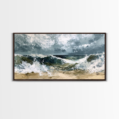 Stormy Ocean, Seascape Painting, Nautical Painting, Coastal Landscape Art, Horizontal Wall Art, Canvas Print, Rustic Decor