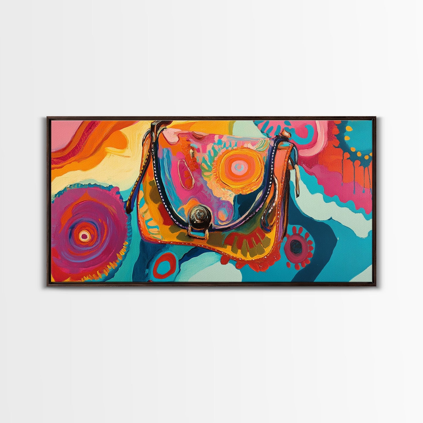 Abstract Handbag Art, boho art, pink abstract art, whimsical art, extra wide art, horizontal wall art, Canvas Print