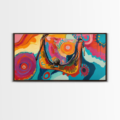 Abstract Handbag Art, boho art, pink abstract art, whimsical art, extra wide art, horizontal wall art, Canvas Print