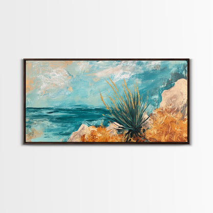 Coastal Desert Painting, agave painting, southwest wall art, Joshua tree art, coastal landscape art, Framed Canvas Print