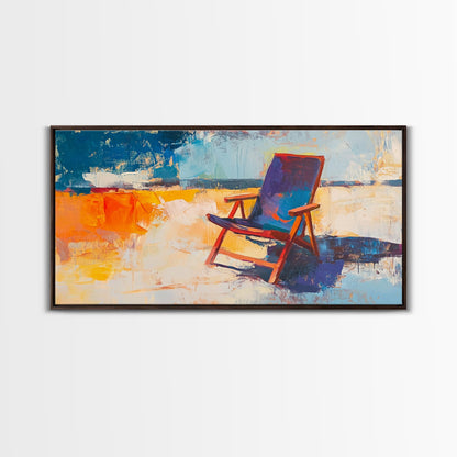 Beach Chair Art, coastal decor, surf wall art, framed canvas print, blue and green wall art, whimsical art, tropical painting