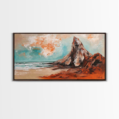 Desert Mountain, Canvas Print, rustic art, landscape painting, extra wide painting, panoramic wall art, above sofa art