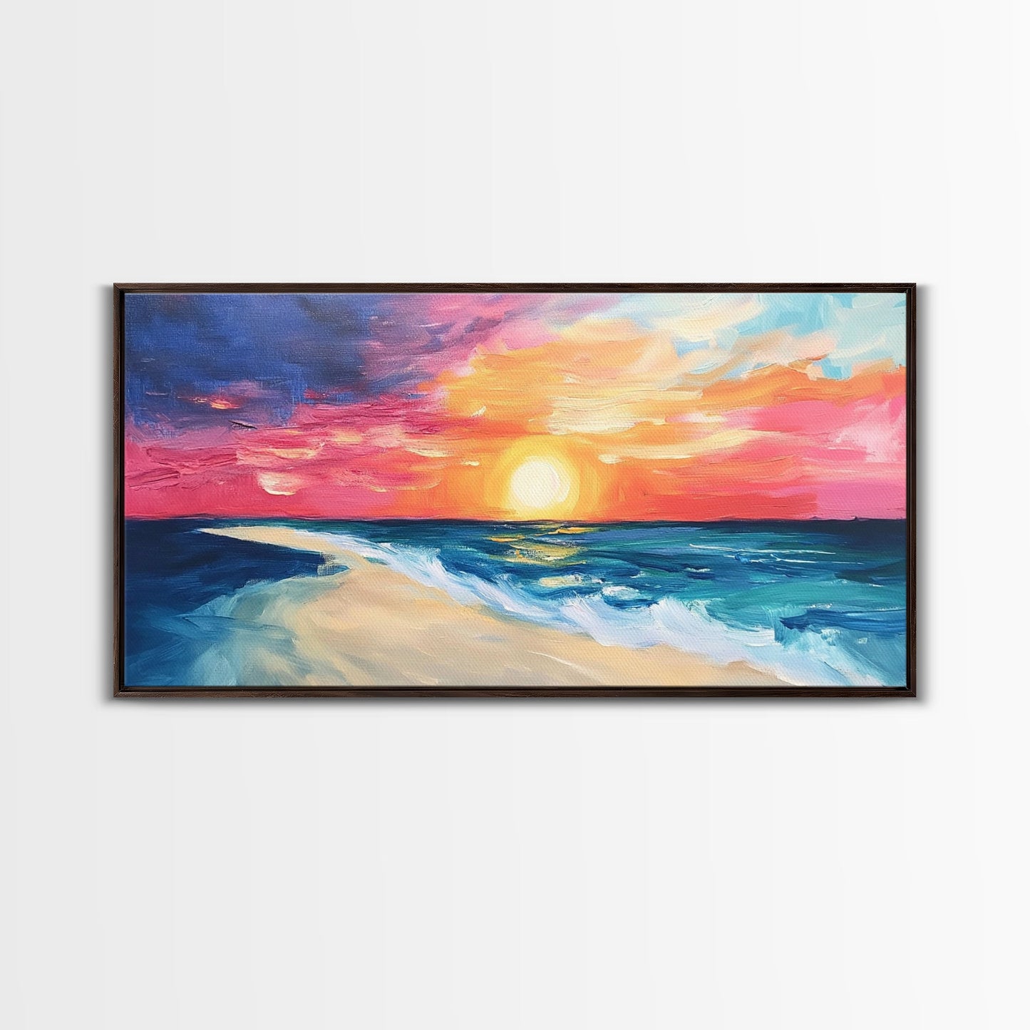 Sunset Beach Painting, Coastal Landscape Art, Nautical Decor, Surf Wall Art, Ocean Sunset Art, Nautical Wall Art, Canvas Print