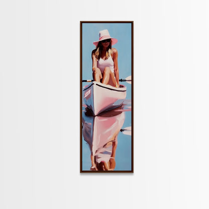 Woman in Kayak, Summer Adventure Art, Coastal Minimalist Painting, Ocean Escape Decor, Outdoor Lover Gift, Framed Canvas Print