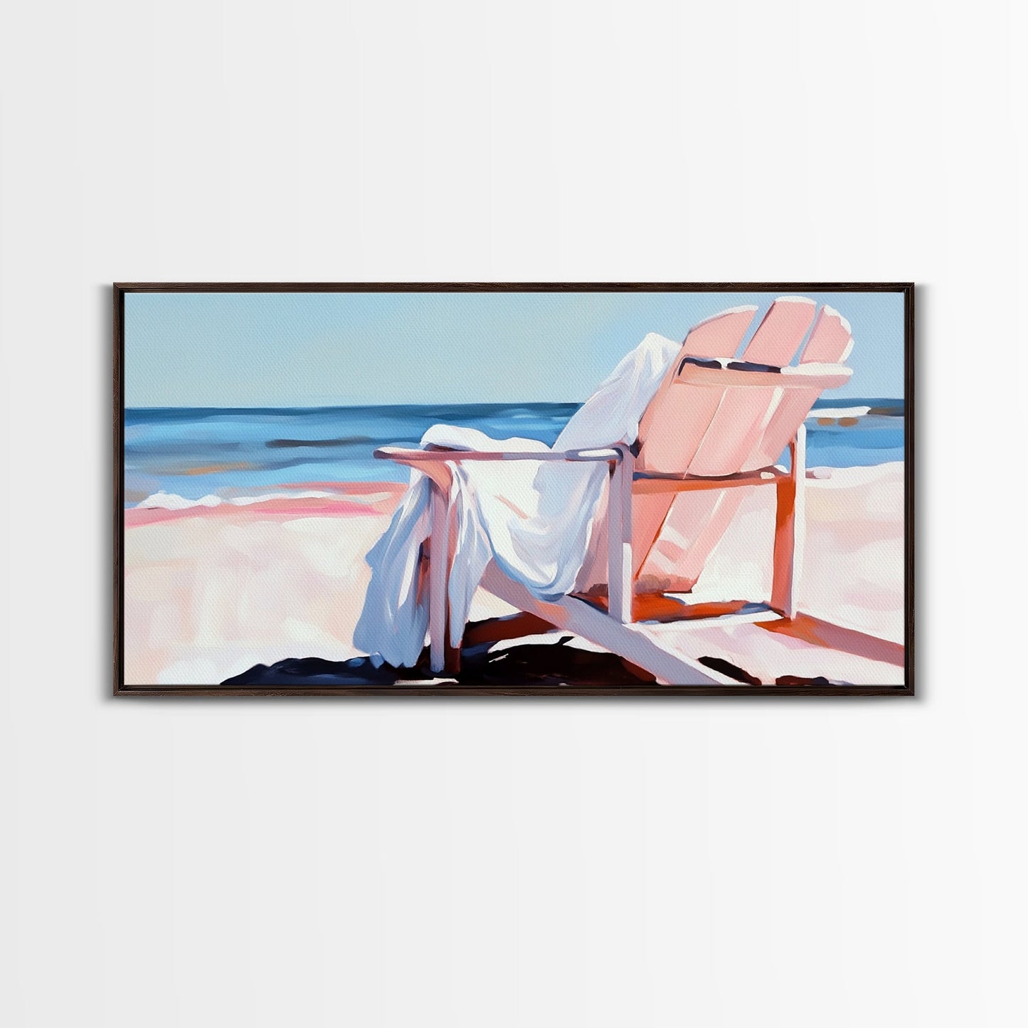 Beach Chair, Ocean View, Coastal Relaxation, Serene Seaside Art, Nautical Home Decor, Pastel Aesthetic, Living Room Wall Art, Canvas Print
