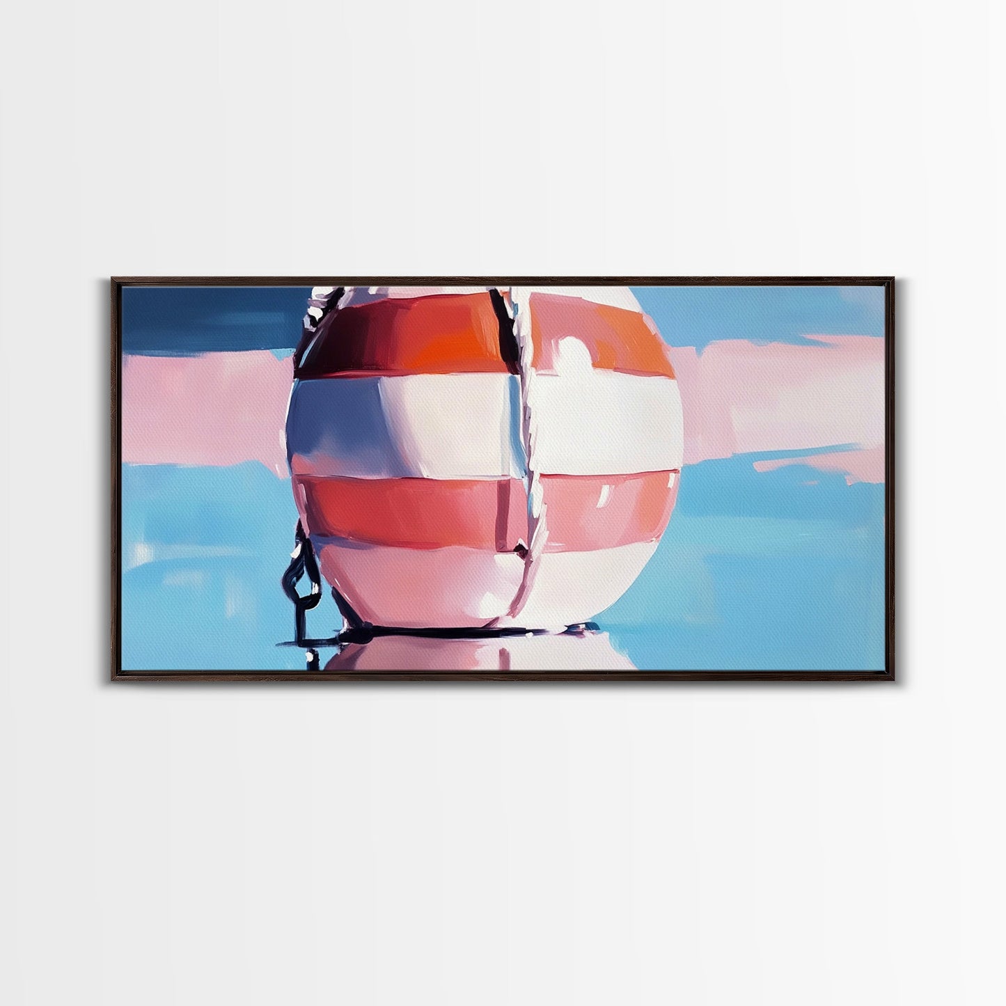 Nautical Buoy Reflection, Coastal Wall Art, Ocean Beach Print, Minimalist Seaside Decor, Modern Nautical Art, Bedroom Framed Canvas Print