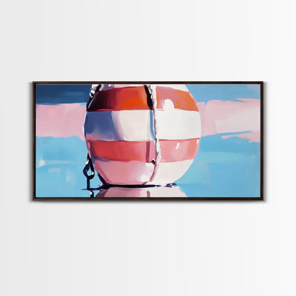 Nautical Buoy Reflection, Coastal Wall Art, Ocean Beach Print, Minimalist Seaside Decor, Modern Nautical Art, Bedroom Framed Canvas Print