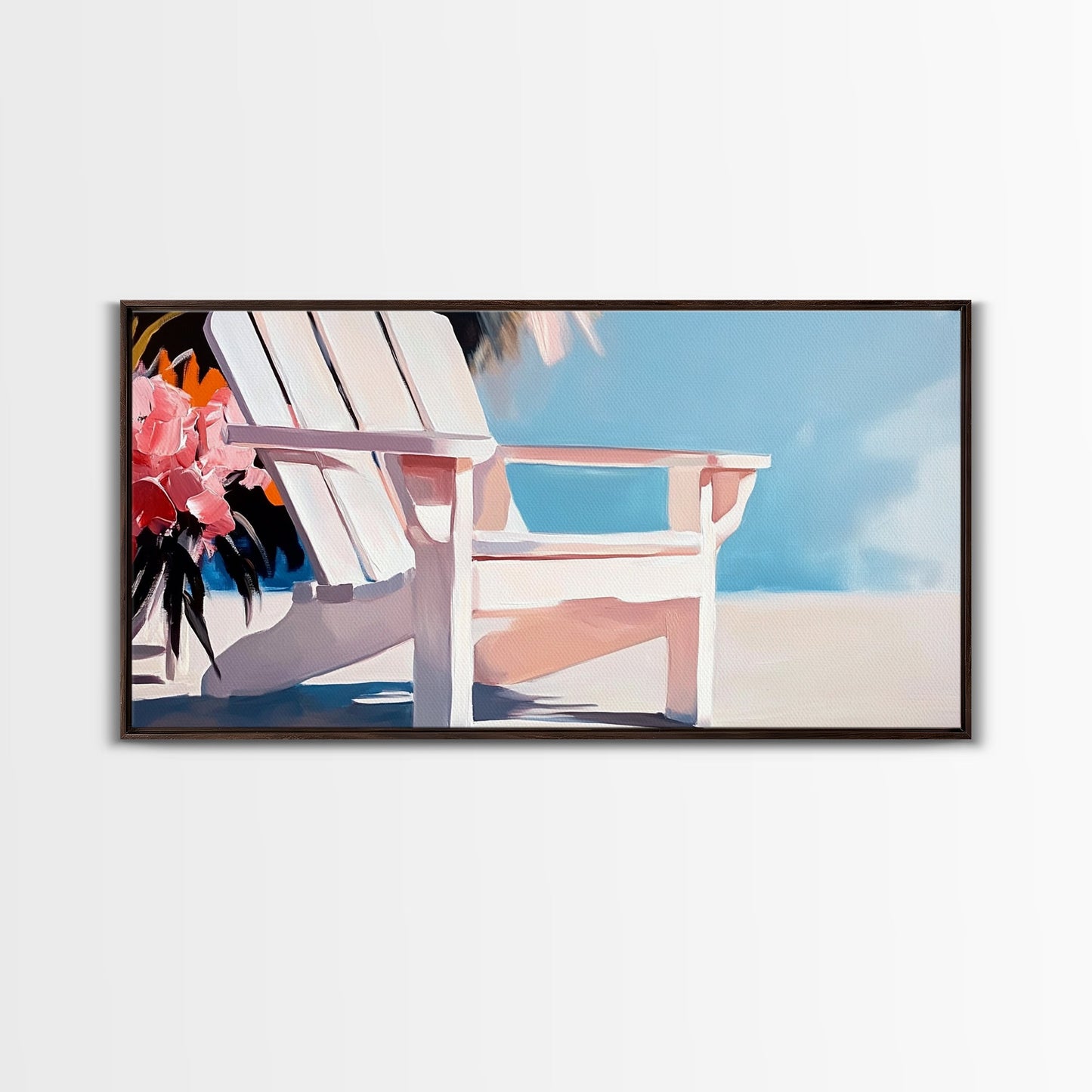 Beach Chair, Summer Relaxation, Coastal Outdoor Art, Vacation Aesthetic, Tropical Home Decor, Minimalist Pastel, Canvas Print, Patio