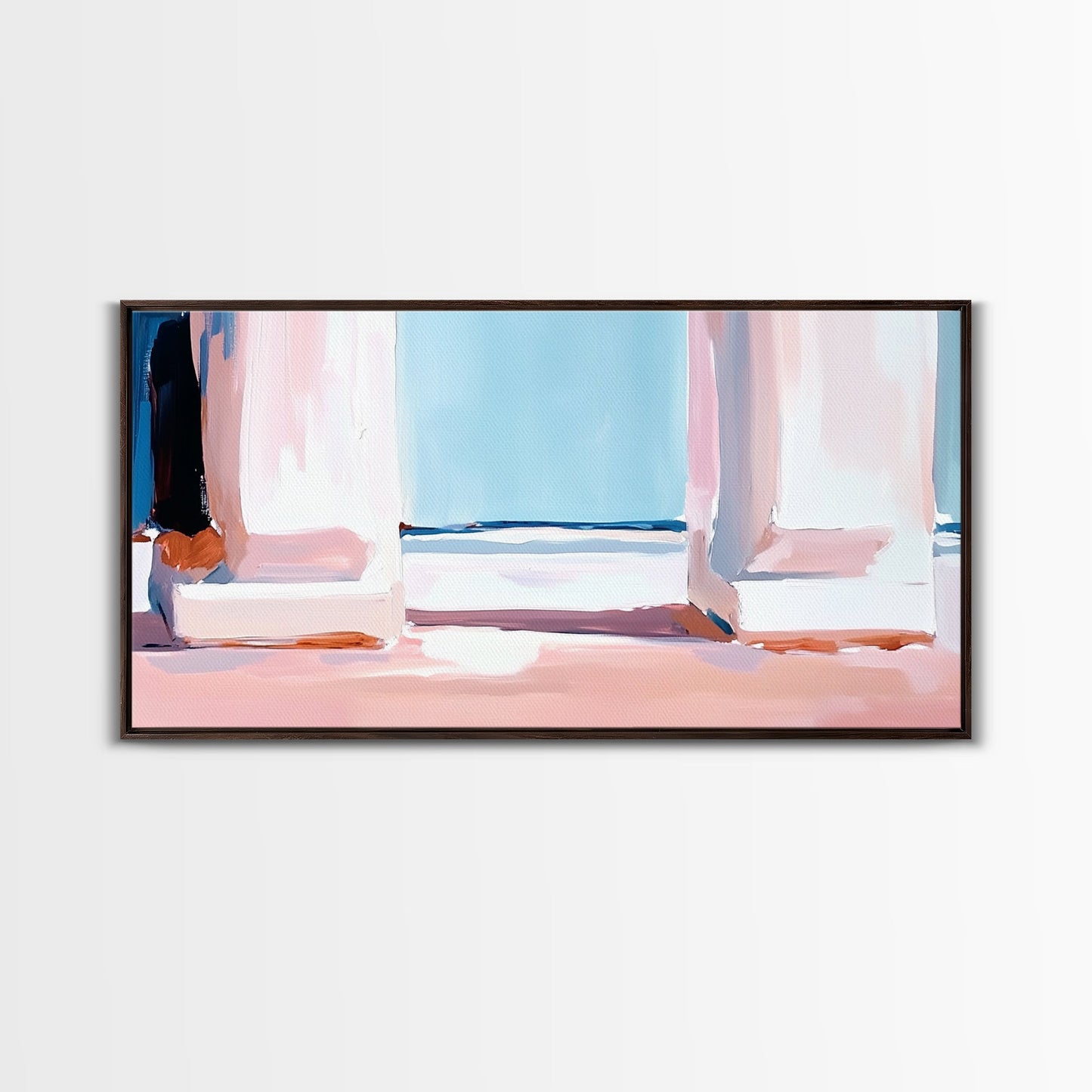 Window View, Coastal Dream, Minimalist Seascape, Pastel Home Decor, Beach Aesthetic, Living Room Wall Art, Modern Art, Framed Canvas Print