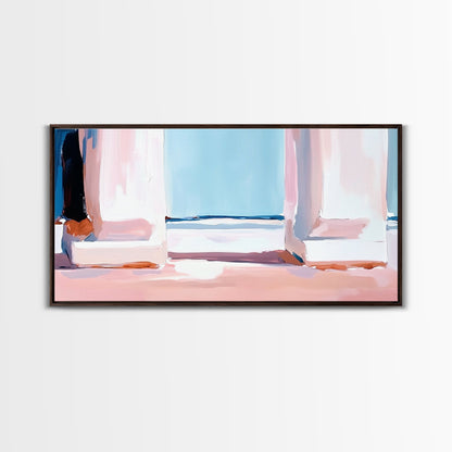 Window View, Coastal Dream, Minimalist Seascape, Pastel Home Decor, Beach Aesthetic, Living Room Wall Art, Modern Art, Framed Canvas Print