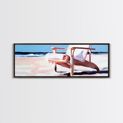 Beach Chair, Coastal Relaxation, Vacation Home Art, Canvas Print, Seaside Aesthetic, Minimalist Beach Painting, Soft Pastel Art