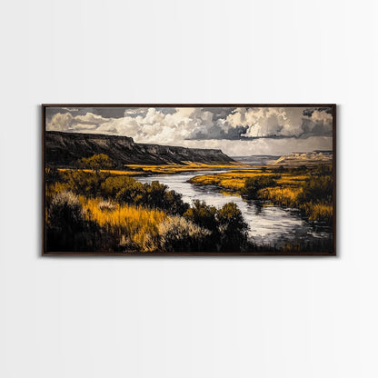 Western River, Rustic Landscape, Southwest Art, Moody Nature Painting, Lodge Wall Decor, Mountain Home Art, Canvas Print, Coastal Print