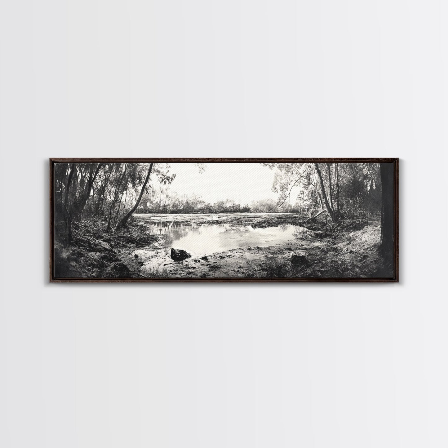 Swamp Scene, Wetlands Wall Art, Nature Reflection Print, Framed Canvas Print, Rustic Living Room Art, Earthy Tones, Woodland Decor