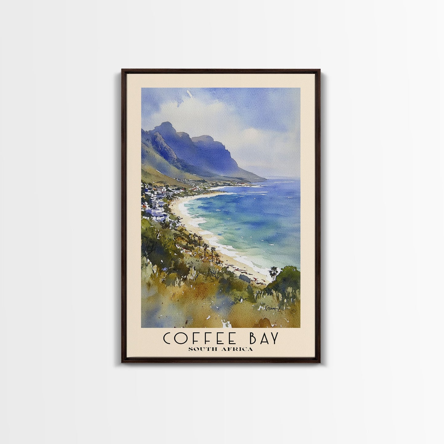 Coffee Bay, South Africa Watercolor Print, Vacation Gift, South Africa Wall Art, Beach Painting, Beach Decor, Large Wall Art, Wood Frame Art
