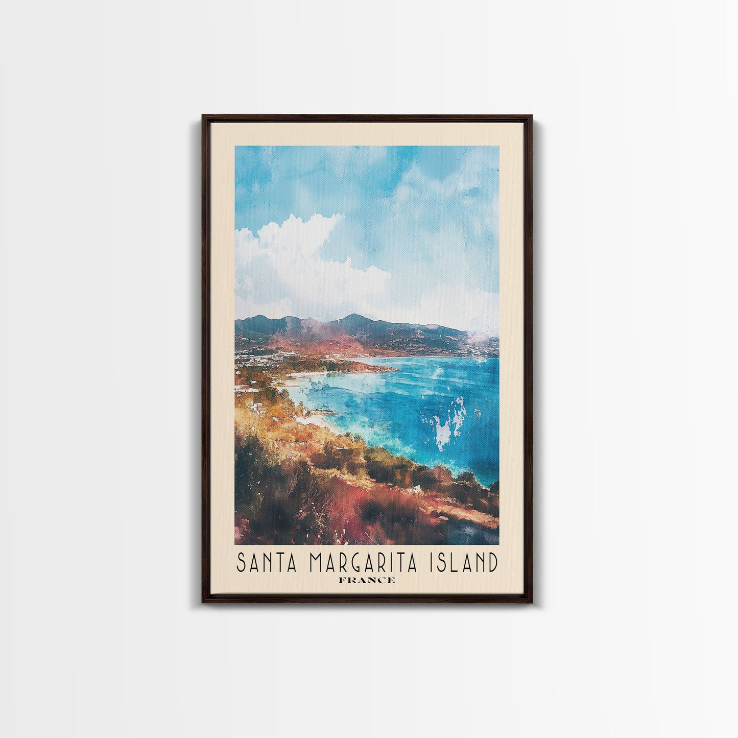 Santa Margarita Island, France Watercolor Print, Vacation Gift, France Wall Art, Beach Painting, Beach Decor, Large Wall Art, Wood Frame Art