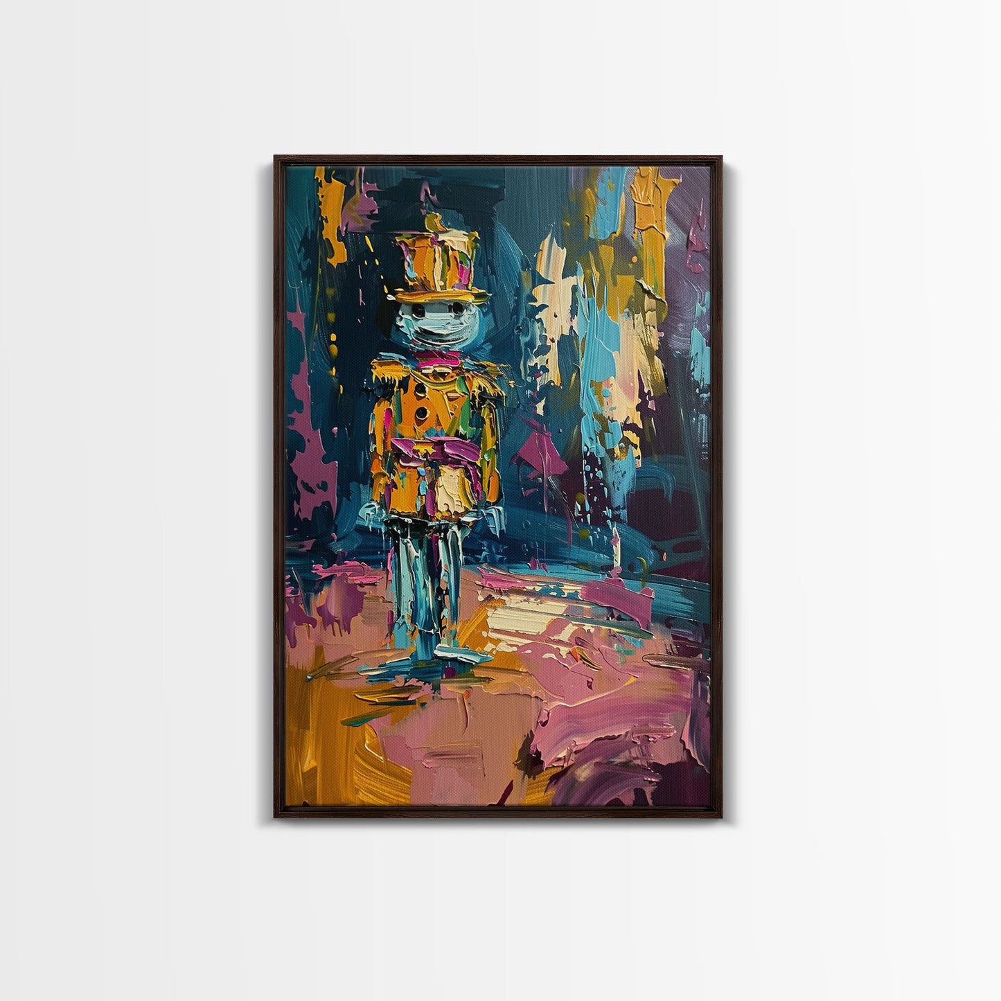 Colorful Skeleton Nutcracker Framed Canvas Print, Halloween Nutcracker Decor, Spooky Toy Art, Skeleton Wall Art, Haunted Nutcracker Print