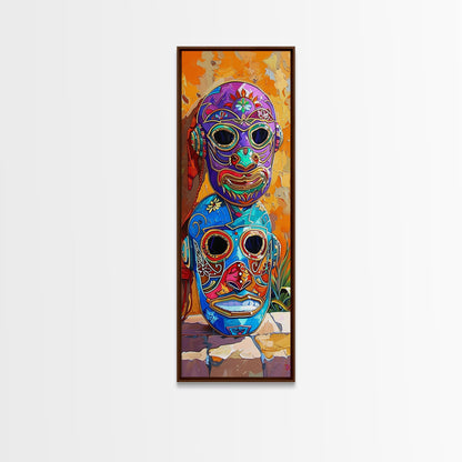 Colorful Tribal Art Painting Framed on Canvas, Spanish Style Canvas Painting, Vertical Framed Art for Living Room, Modern Canvas Art