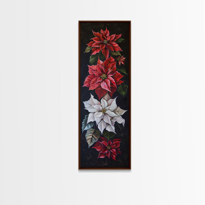 Colorful Botanical Poinsettia Canvas Art Printed and Framed, Vertical Tall and Narrow Floral Art Print, Modern Wall Art, Housewarming Gift