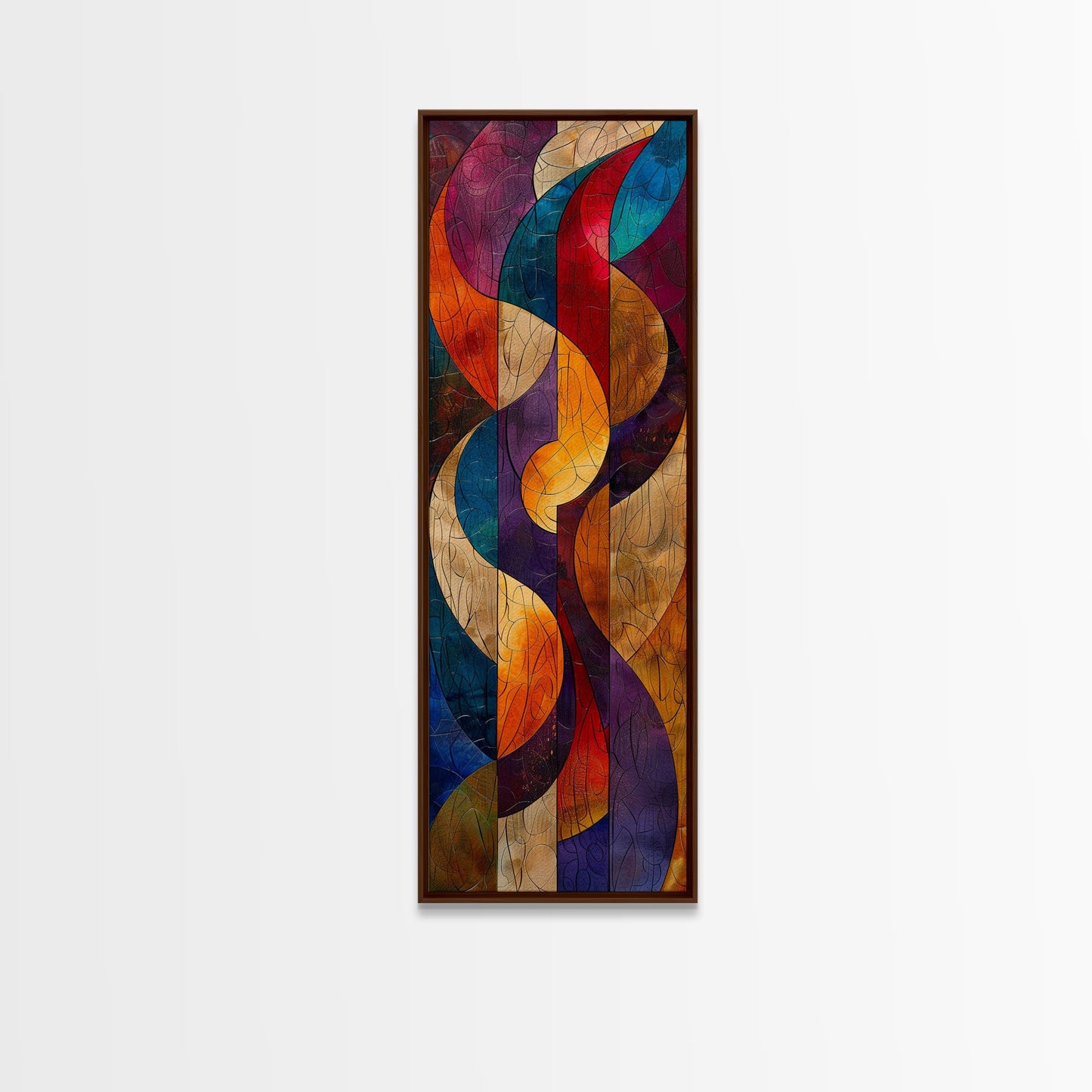 Colorful Abstract Design in Swirling Patterns - Framed Canvas Print, Midcentury Modern Art, Skinny Art, Tall Art, Living Room Wall Decor, Boho Art