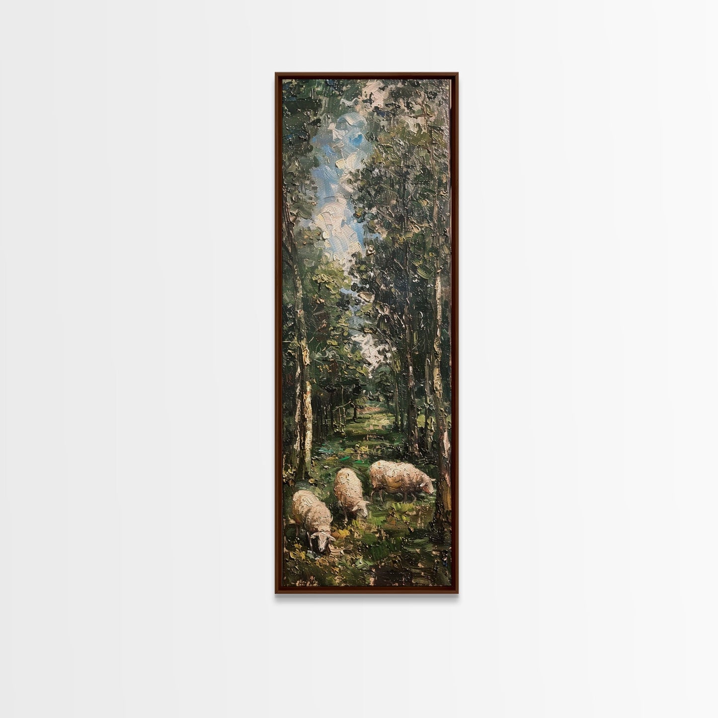 Lambs In The Forest Framed Canvas Print, Unique Farmhouse Decor, Farmhouse Painting, Boho Style Modern Farmhouse Decor Gift For Her