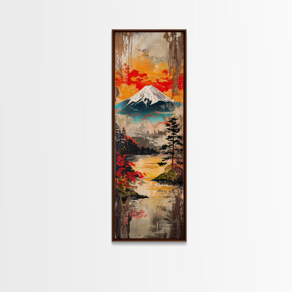 Reflections of Majestic Mountain Peaks in Calm Lake, Minimalist Landscape Framed Canvas Print, Perfect for Nature Inspired Wall Art