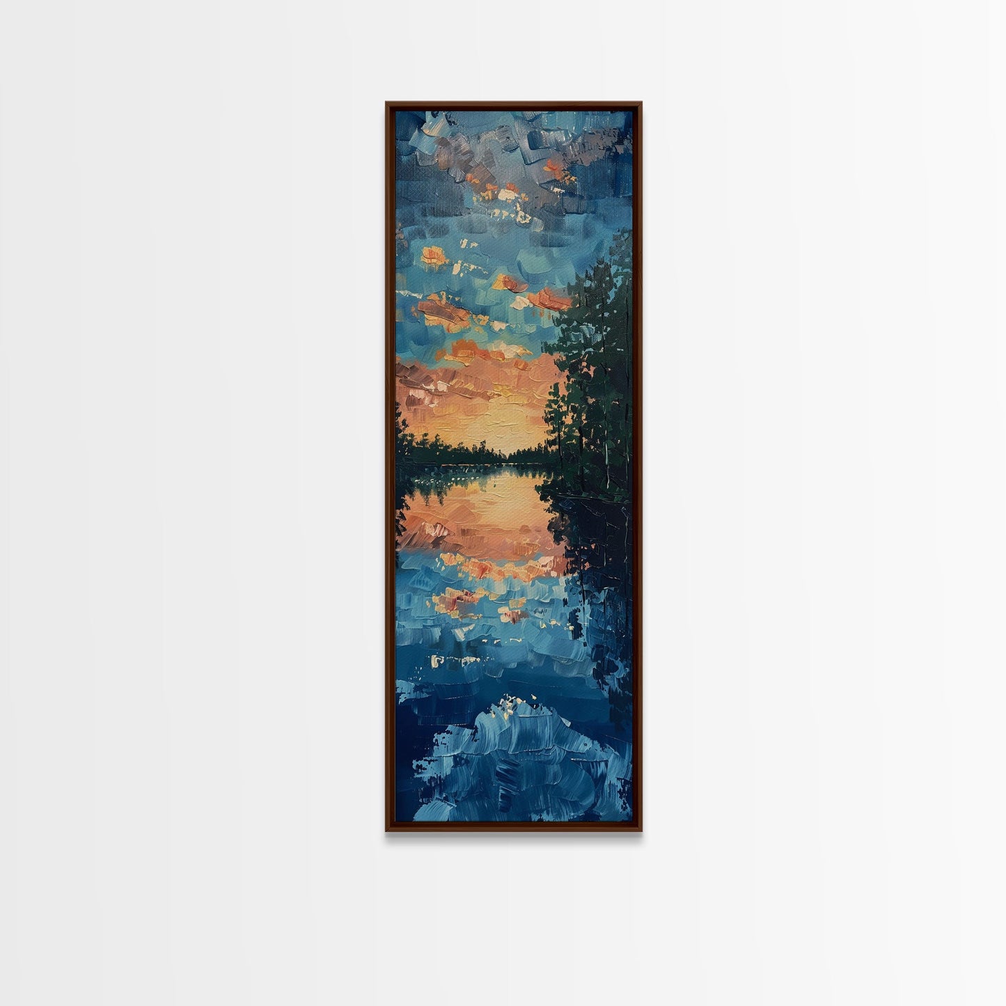 Reflective Sunset Over Calm Waters, Minimalist Farmhouse Art For Rustic Decor, Boho Style Wall Art In Tall Canvas Print